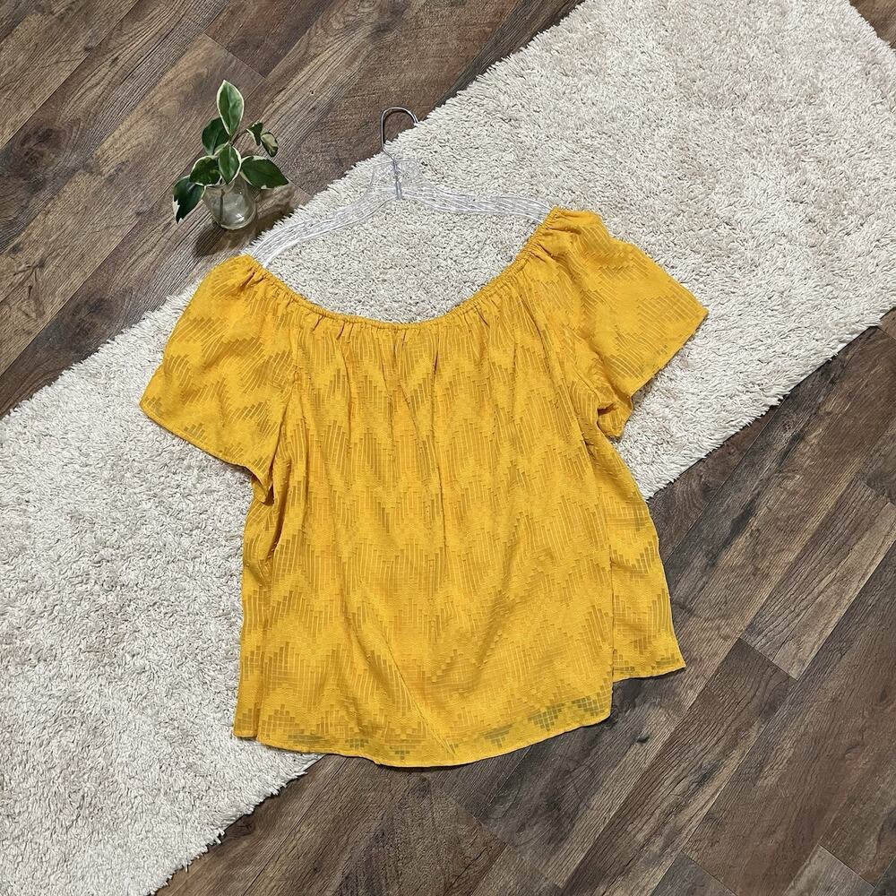 Lane Bryant Size 16 Mustard Yellow Textured Flutter Sleeve Off The Shoulder Top